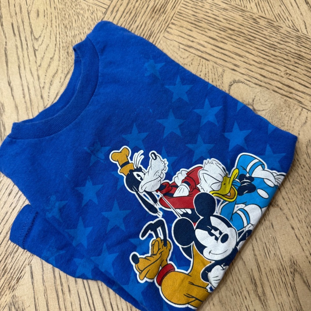Disney Mickey Mouse Friends T Shirt Blue Stars Kids M 5/6 Goofy‎ Donald Pluto